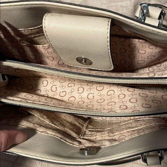 Guess Cream Textured Satchel with Metal Hardware and shoulder strap - Picture 4 of 4